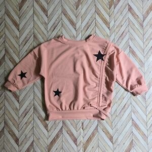 Kids Bowknot Ruched Pink Sweater Girls Crewneck Pullover Star Sweatshirt 5-6Y